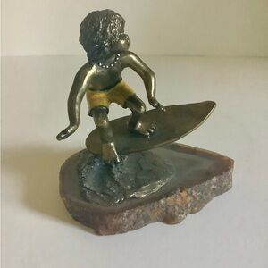 Surfer boy bronze sculpture signed